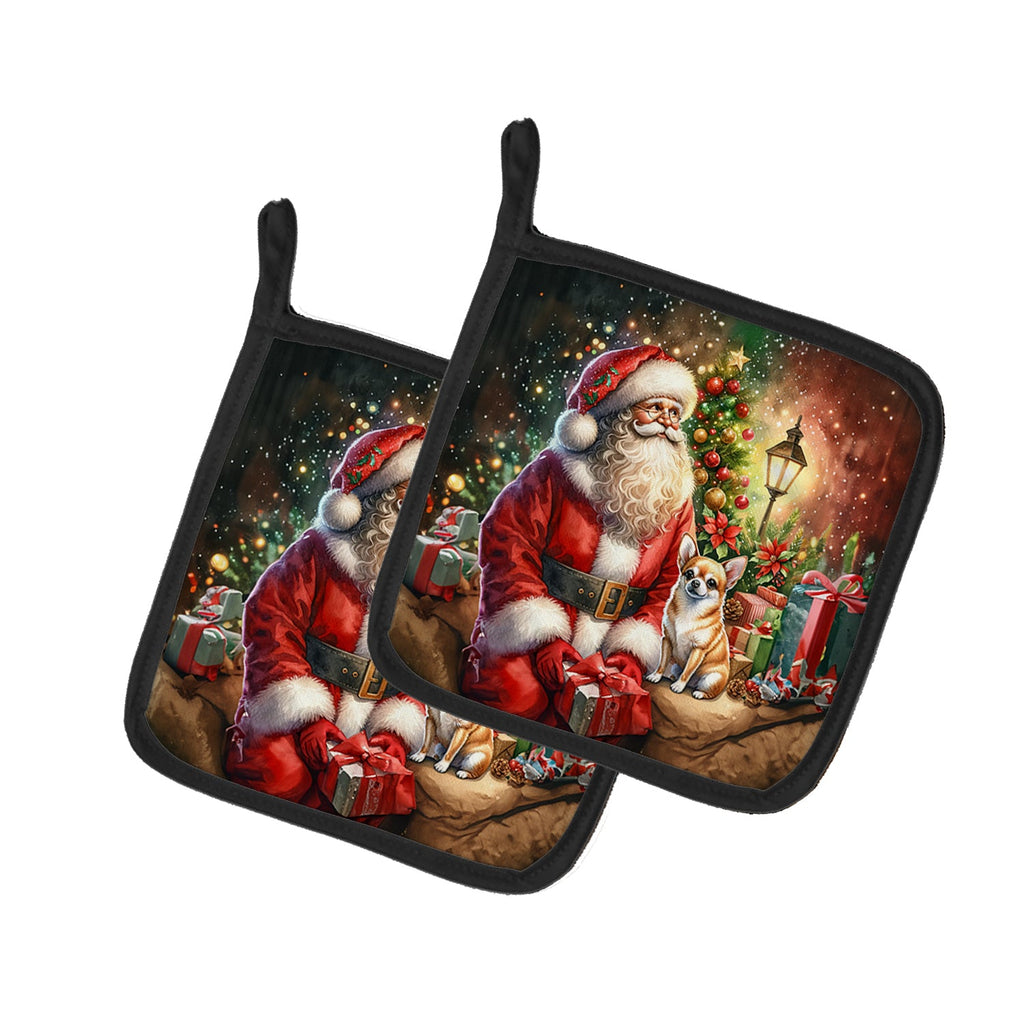 Chihuahua and Santa Claus Pair of Pot Holders