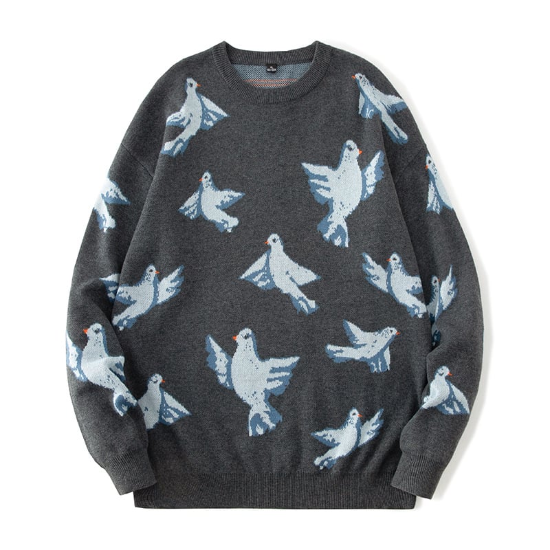 Men's Loose Dove Jacquard Knit Pullover Sweater | Streetwear