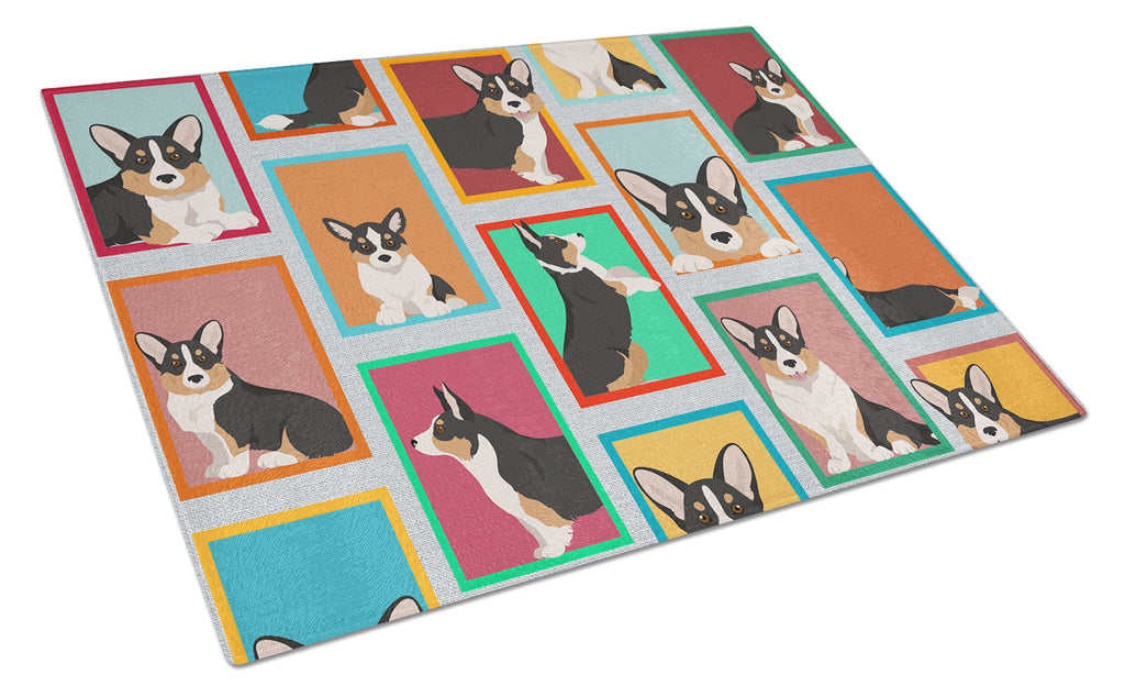 Lots of Tricolor Cardigan Corgi Glass Cutting Board