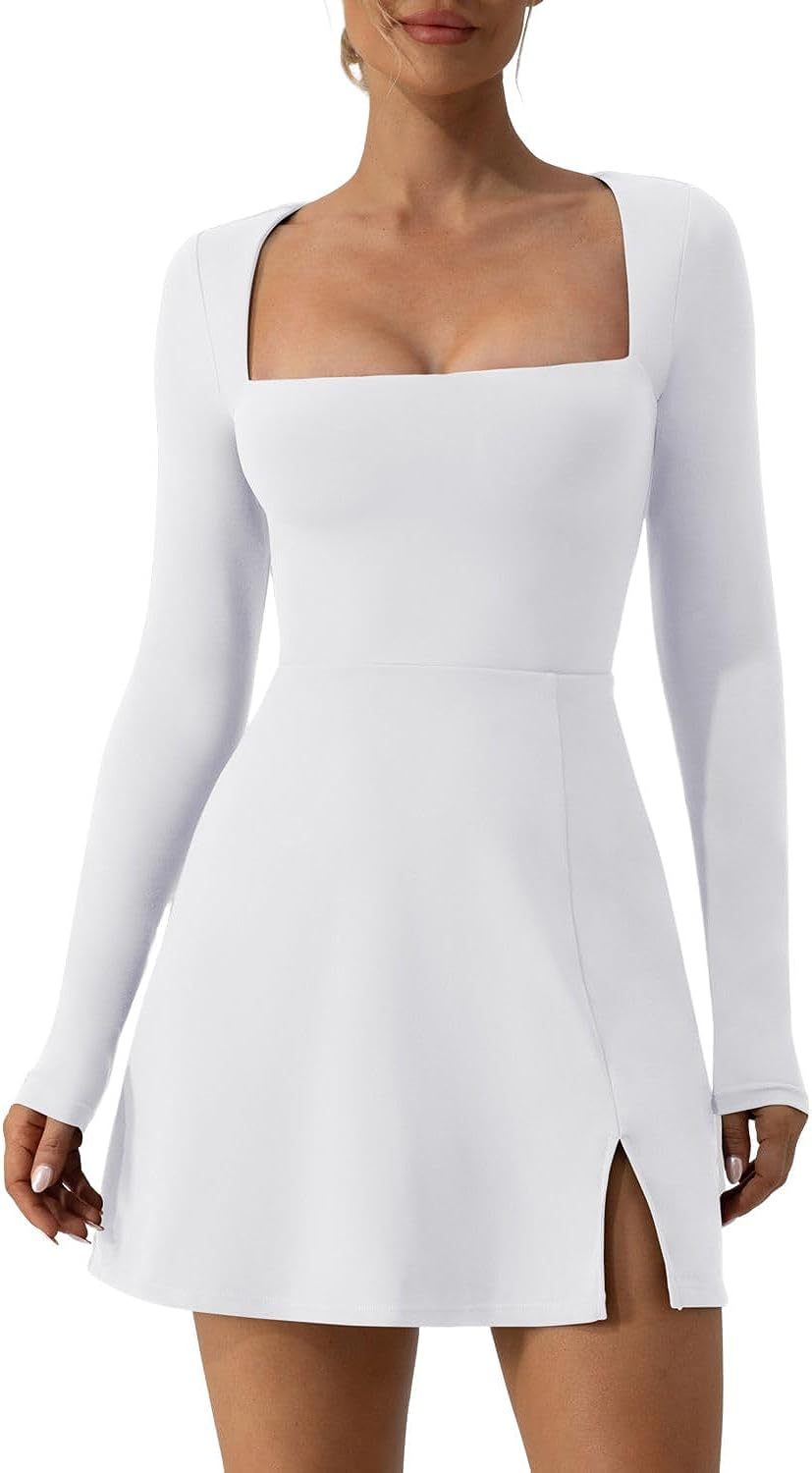 Women's Square Collar Long Sleeve Corset Dress