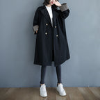 Mid-Length Coat with Check Pattern Stitching Plus Size