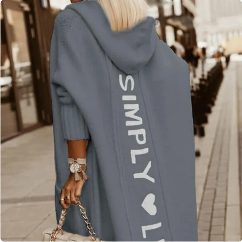 Women's Long Hooded Letter Cardigan