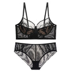 Ultra-Thin Hollow Black Lace Women's Bra Set