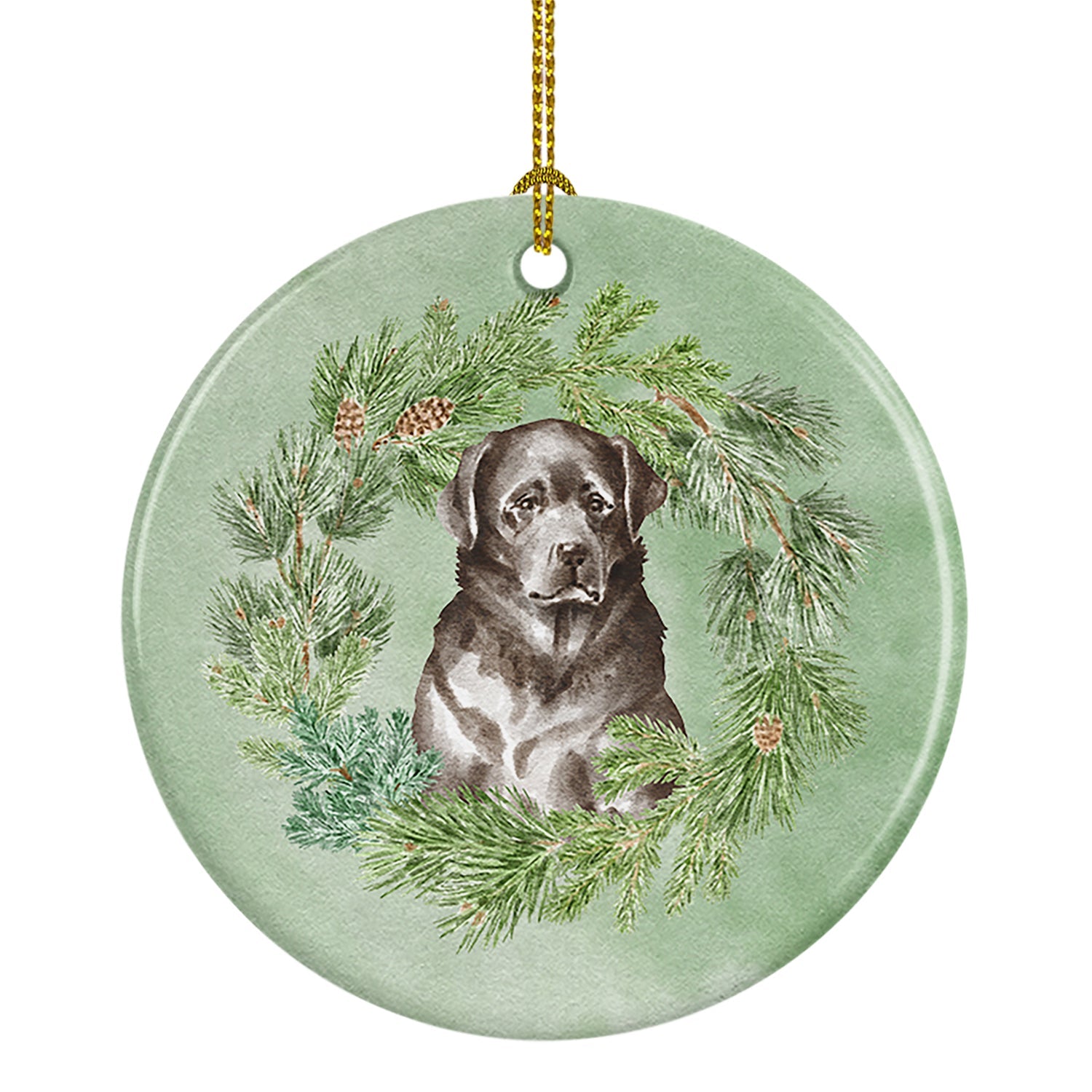 Labrador Retriever Black Christmas Wreath Ceramic Ornament