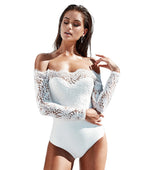 Lace Panel Solid Color Slim Fit Bodysuit Jumpsuit