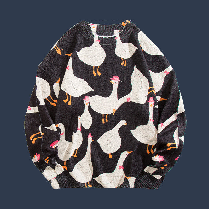 Casual Couple Pullover Printed Sweater with Round Neck | Streetwear