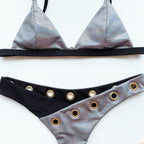 Silver Glitter Grommet Bikini Set