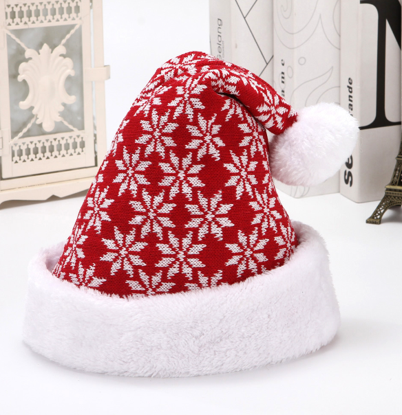 Snowflake Deer Knitted Wool Christmas Hat | Embroidered Cap