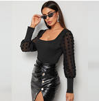 Mesh Long Sleeve Sexy Women's Bodysuit Top