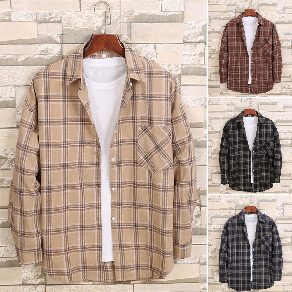 Men's Cotton Flannel Plaid Long Sleeve Dress Shirts