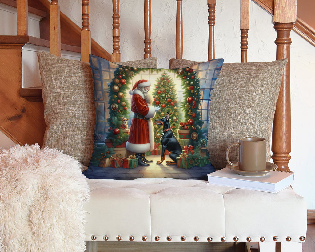 Doberman Pinscher and Santa Claus Throw Pillow