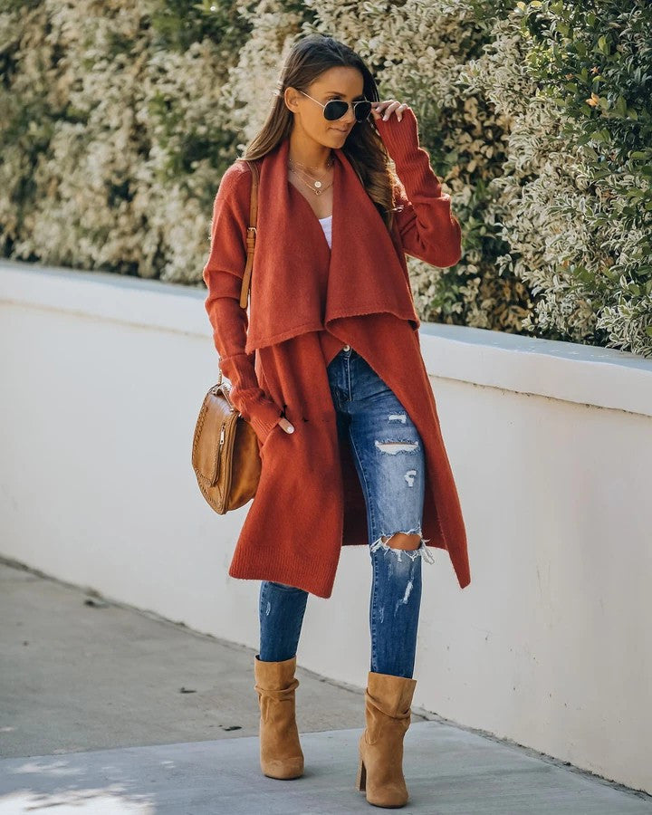 Plus Size Women's Long Fashion Knitted Coat for OL