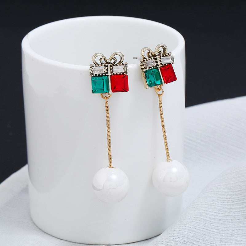 Christmas Pearl Earrings with Gift Box Pendant