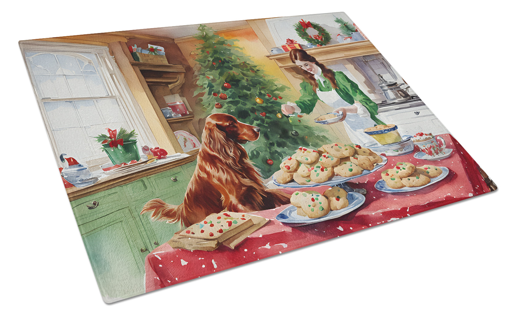 Irish Setter Christmas Cookies Glass Cutting Board