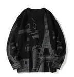 Men's Loose Round Neck Iron Tower Printed Sweater