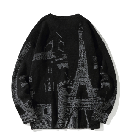Men's Loose Round Neck Iron Tower Printed Sweater