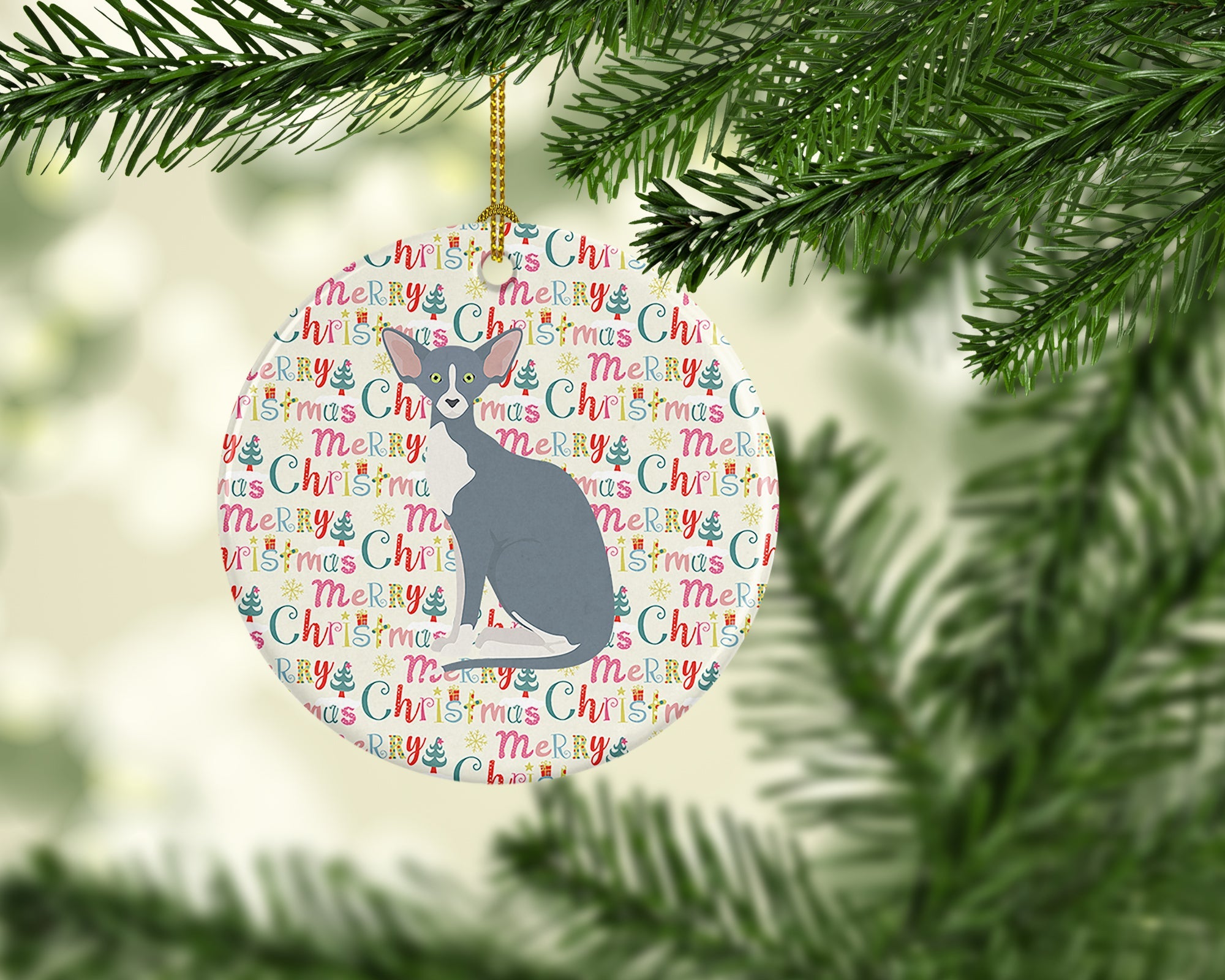 Peterbald Cat Christmas Ceramic Ornament