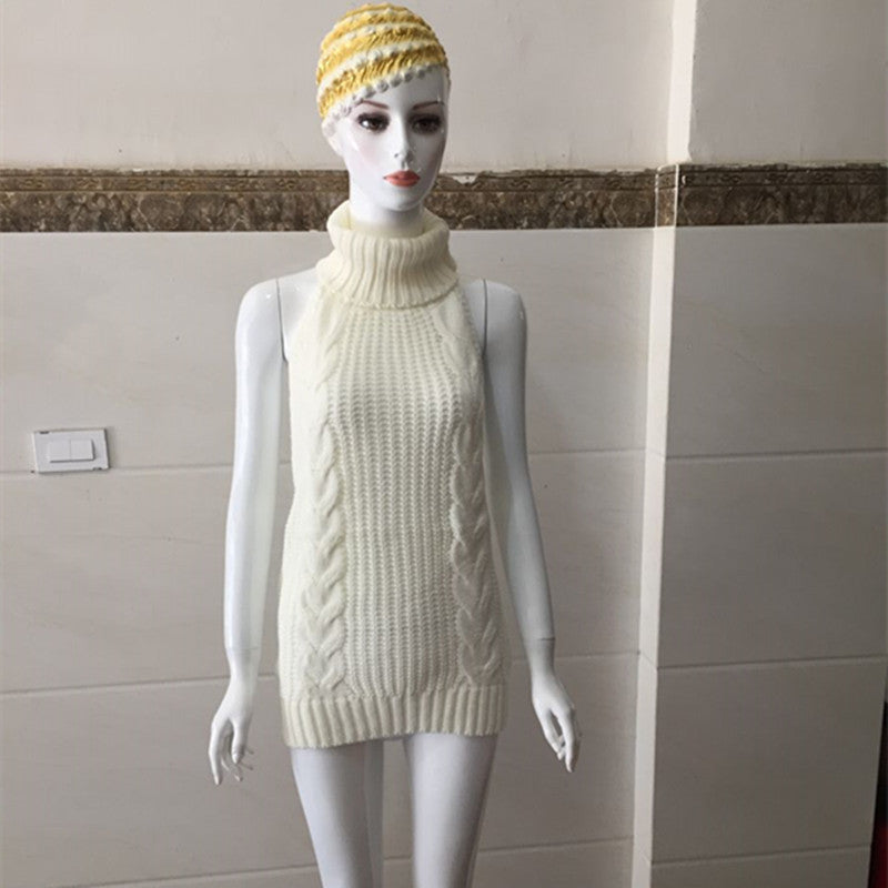 Japanese Style Knit Dress with Open Back and Sleeveless Design