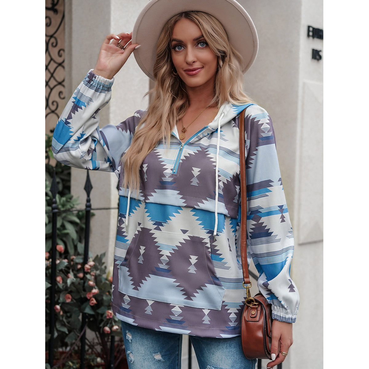 Women's Hooded Sweater Jacket with Fashion Print