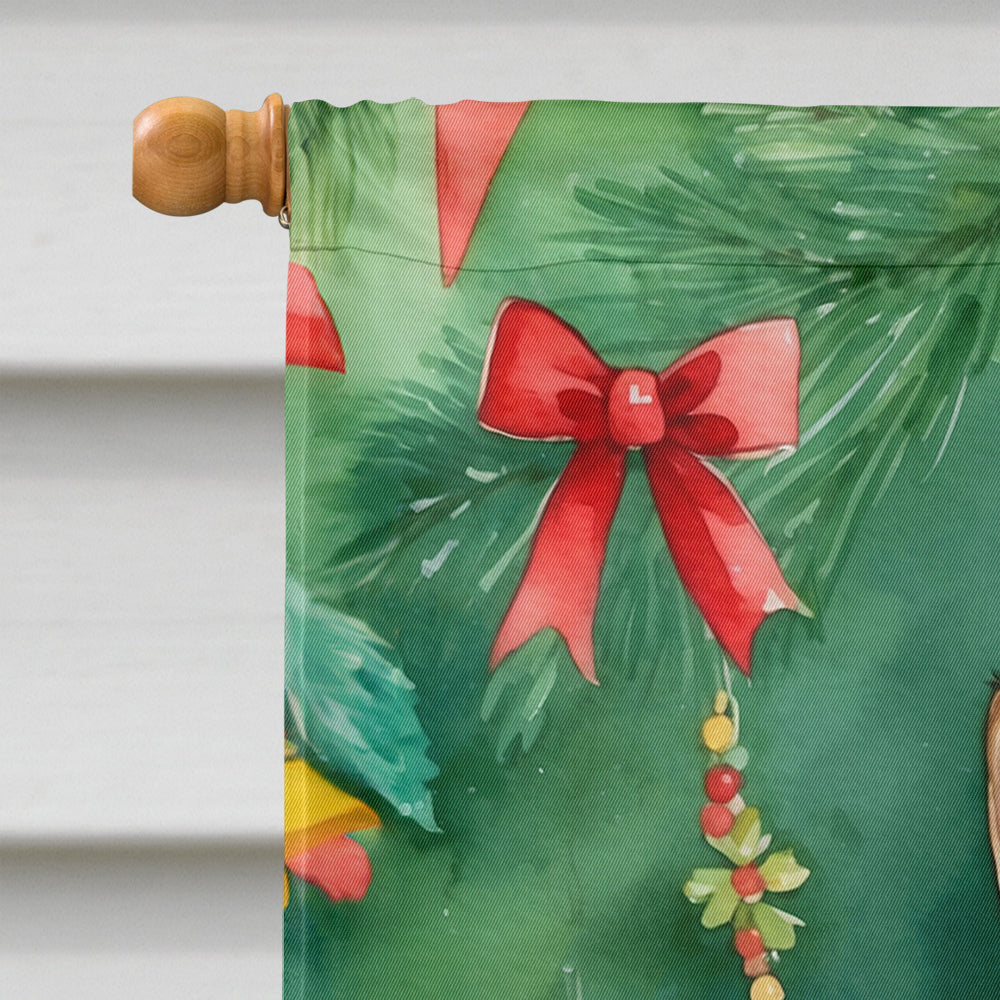 Somali Cat By the Christmas Tree House Flag