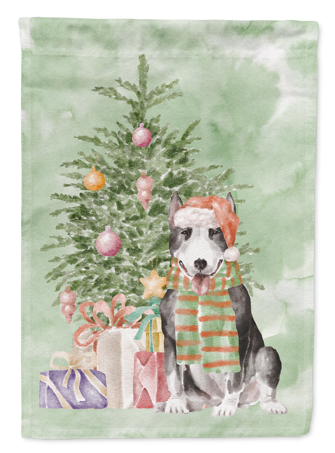 Bull Terrier Black Christmas Presents and Tree Garden Flag