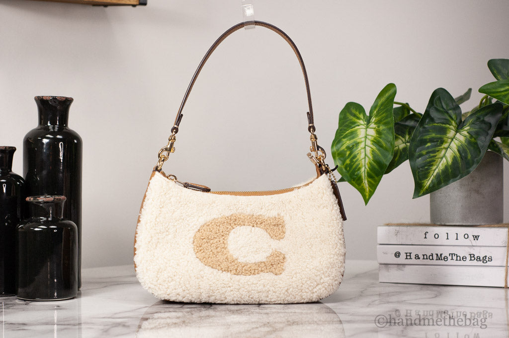 Coach Teri Small Shearling Leather Logo Motif Shoulder Bag