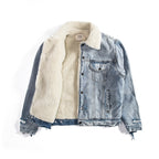 Winter Men's Distressed Lamb Wool Denim Jacket