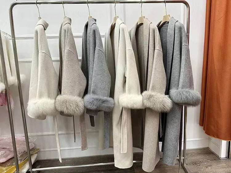 Fox Fur Elegant Double-sided Cashmere Coat