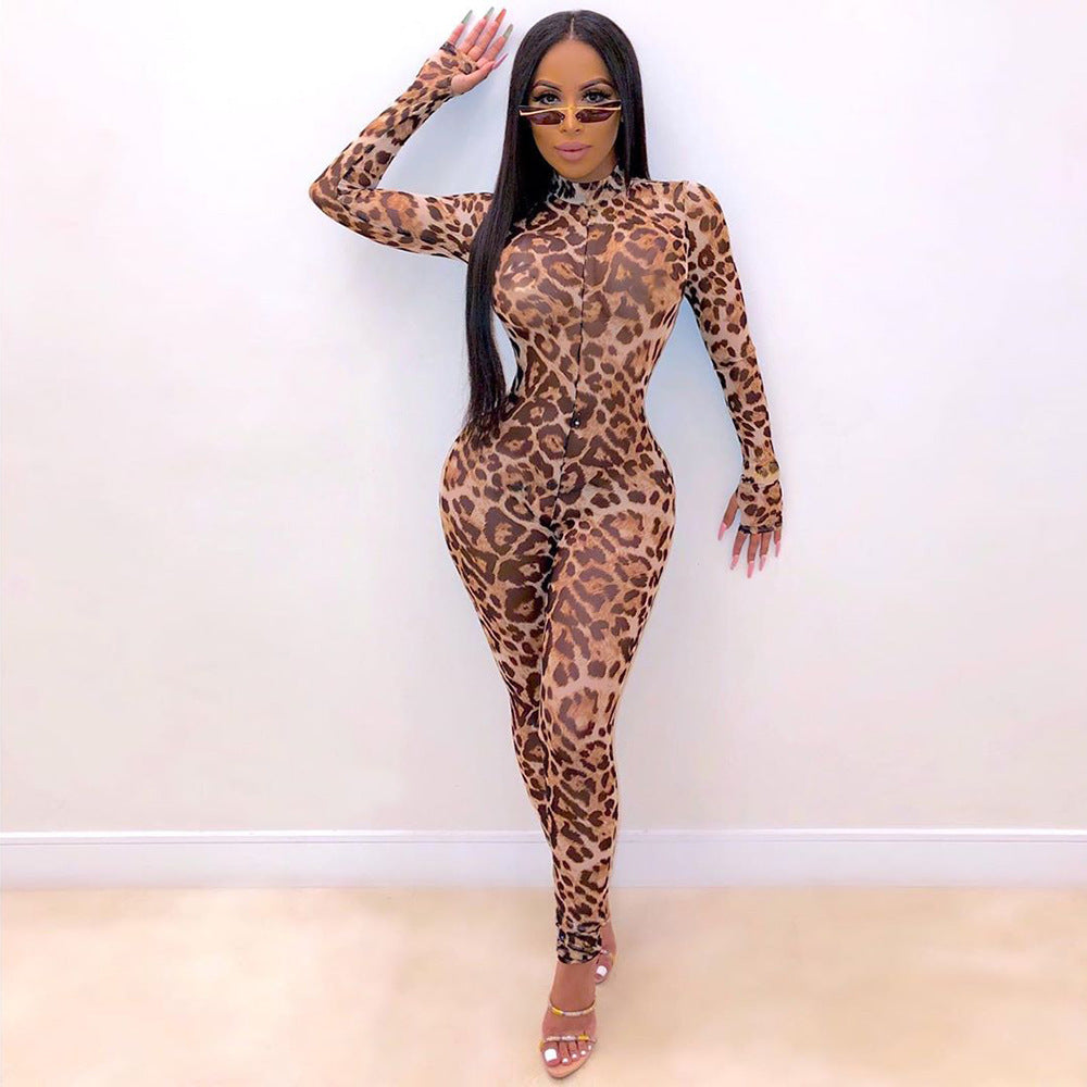 2019 Women's Leopard Print Bodysuit & Jumpsuit Outfit