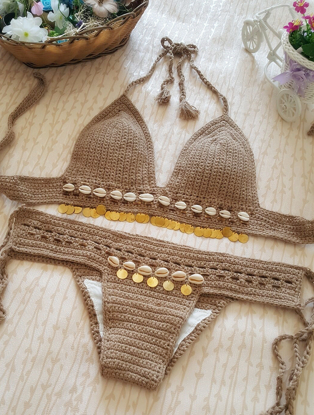Vintage Handmade Crochet Bikini Beachwear Set for Women