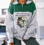 Women's Fashion Zip Print Long Sleeve Sweatshirt | Streetwear