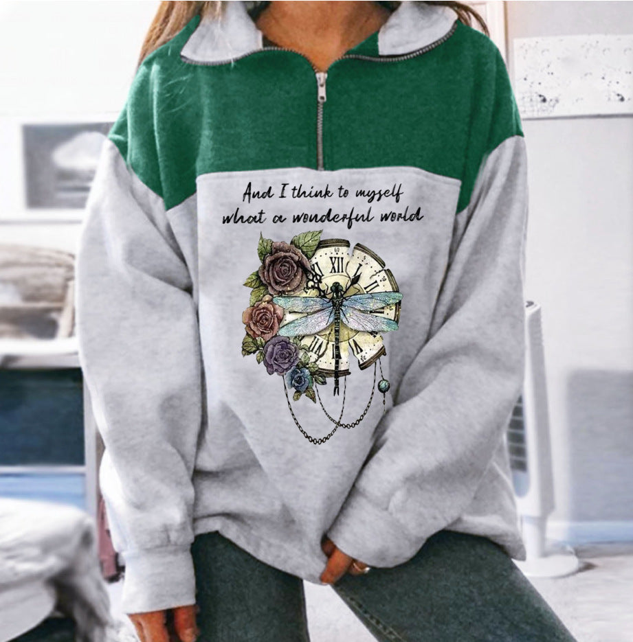 Women's Fashion Zip Print Long Sleeve Sweatshirt | Streetwear