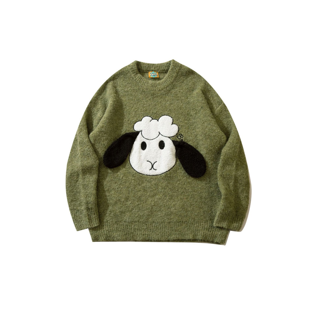 Embroidered Casual Loose Knit Round Neck Sweater