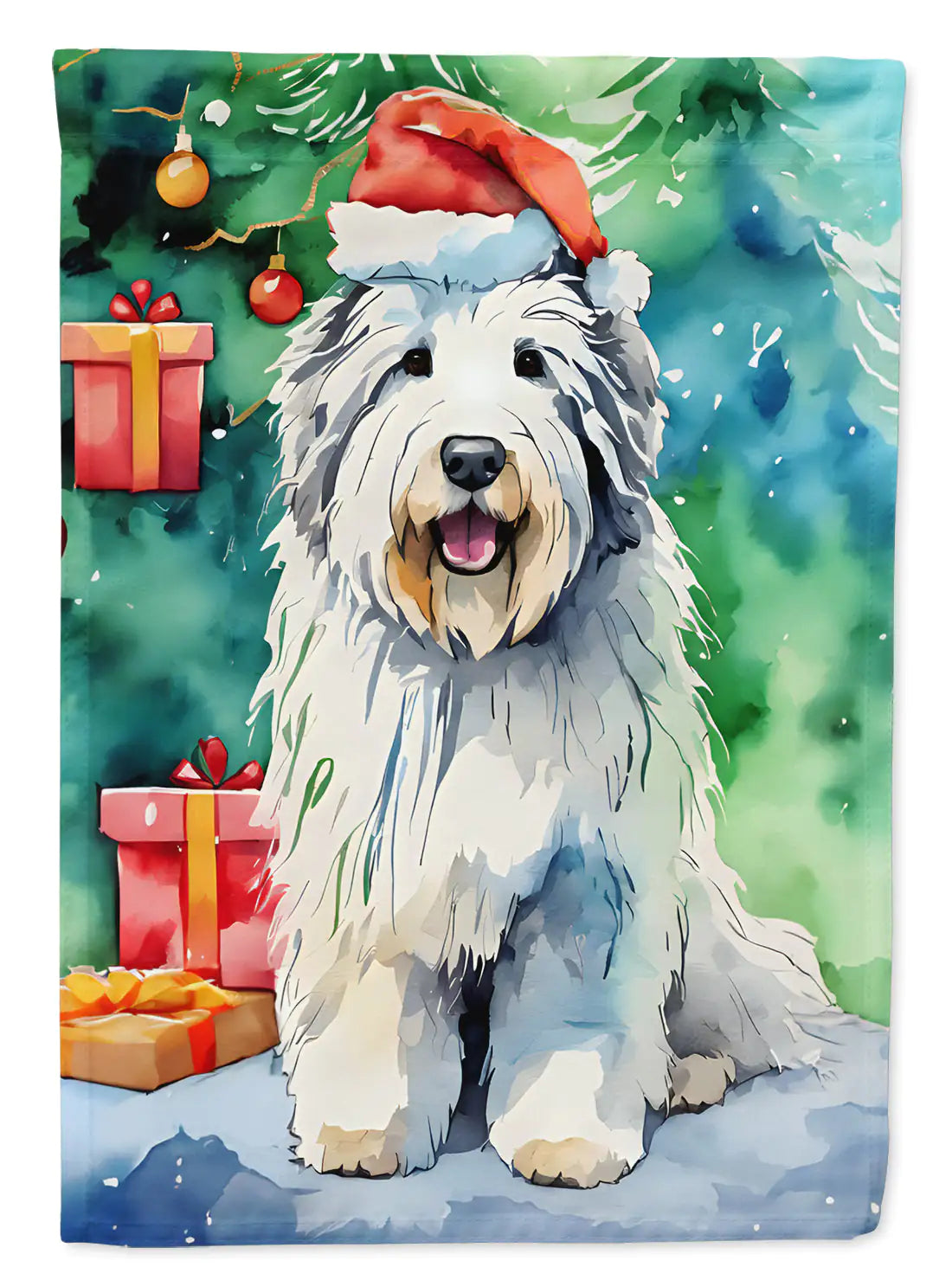 Old English Sheepdog Christmas Garden Flag
