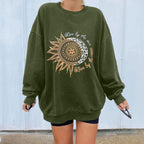 Chrysanthemum Print Round Neck Long Sleeve Sweater