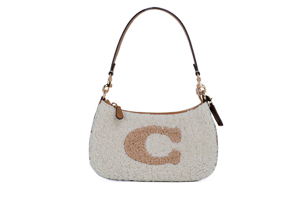 Coach Teri Small Shearling Leather Logo Motif Shoulder Bag