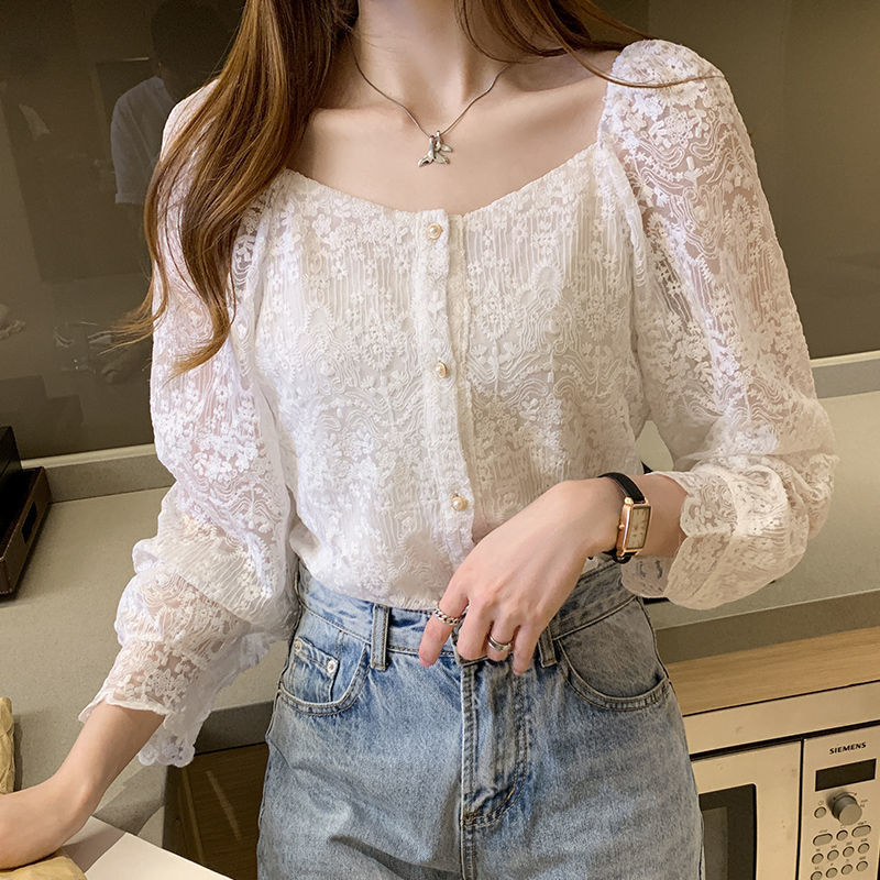 Western-Style Long-Sleeved Lace Cardigan Top