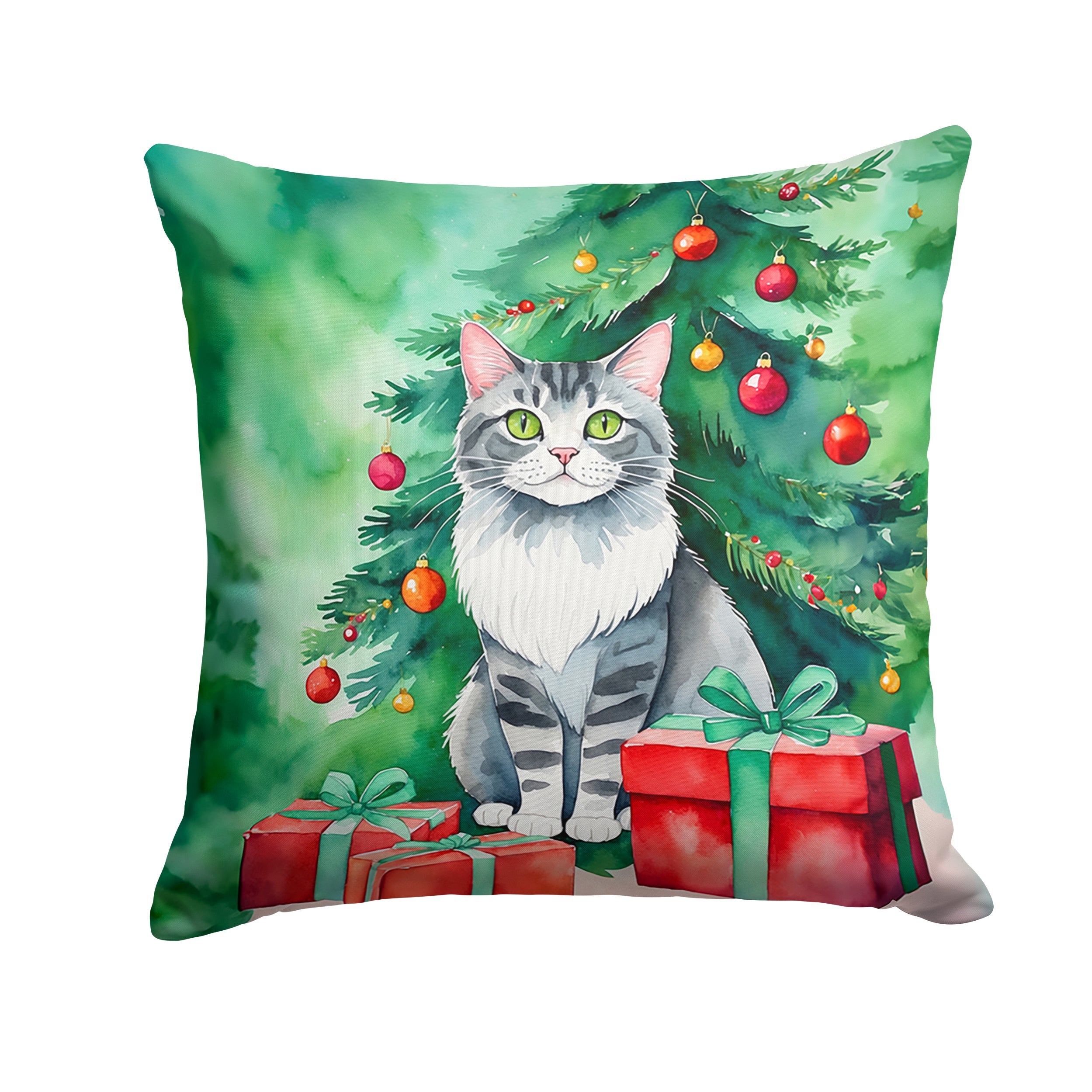Foldex Exotic Fold Cat By the Christmas Tree Throw Pillow