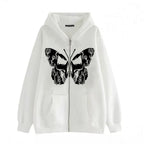 Dark Butterfly Print Casual Zip Cardigan Sweatshirt | Streetwear
