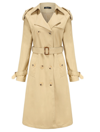 Double-Breasted Belted Long Trench Coat