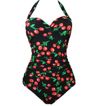 Cherry Print Halter One-Piece Swimsuit
