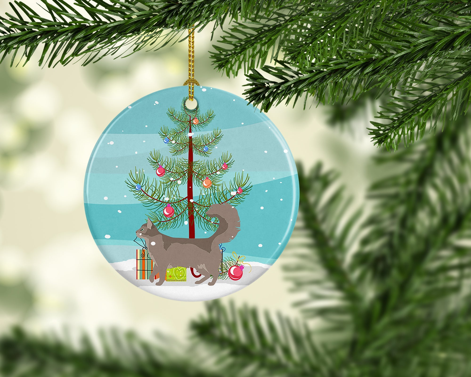 Somali Cat Christmas Ceramic Ornament