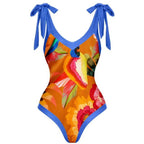 Retro Bird Print Two-Piece Swimsuit with Cover-Up