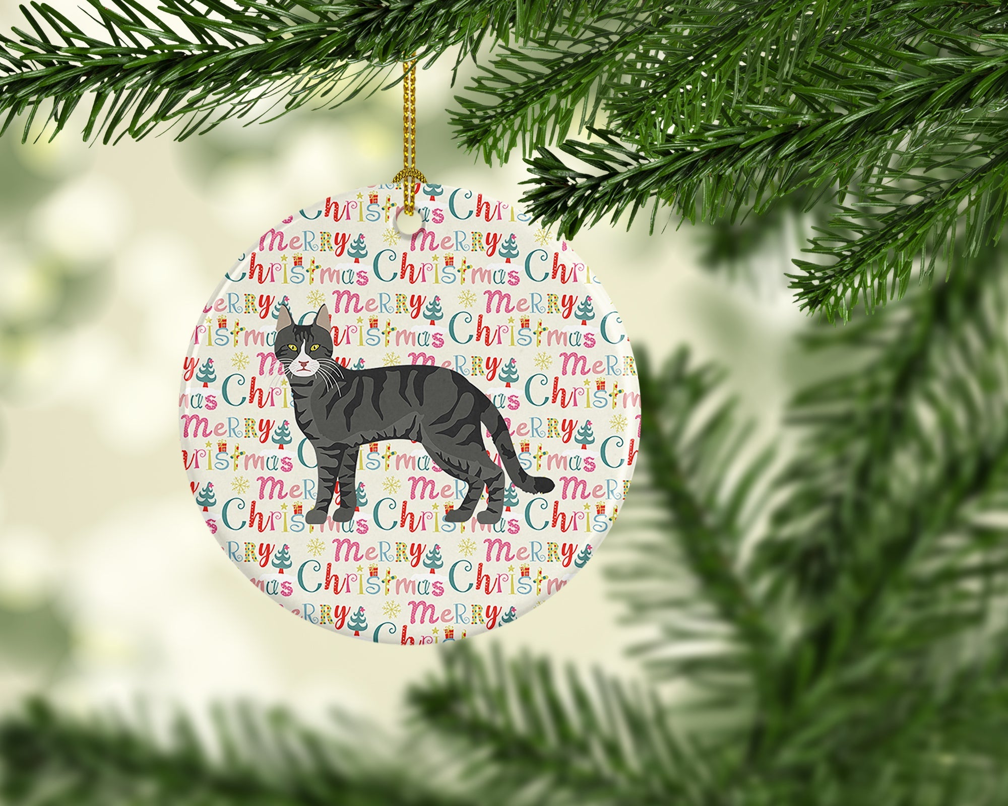 Tricolour Aegean Cat Christmas Ceramic Ornament