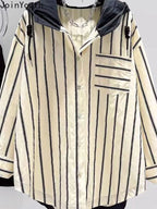 Women's Long Sleeve Striped Hoodie Top, Y2K Fashion | Streetwear