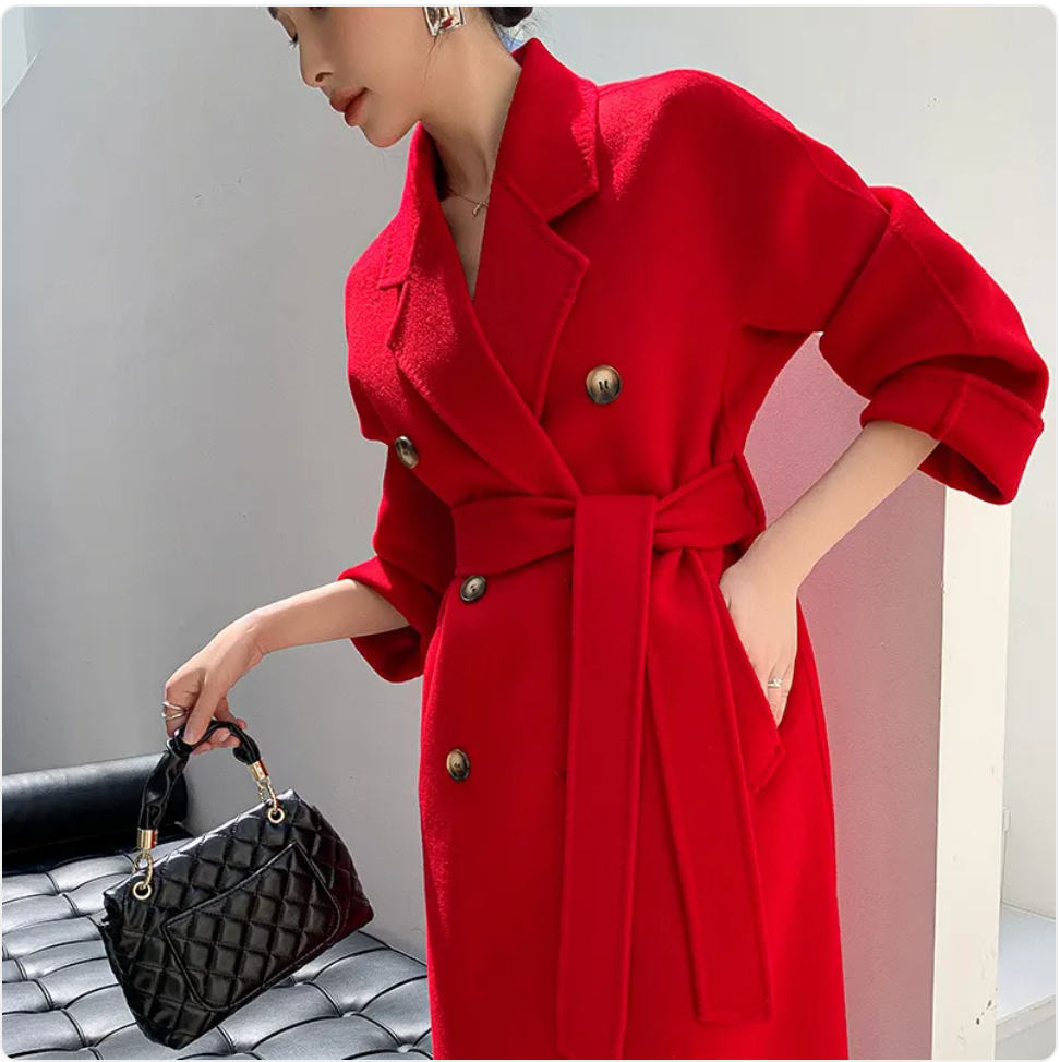 Women's Reversible Wool Tweed Coat with Suit Collar