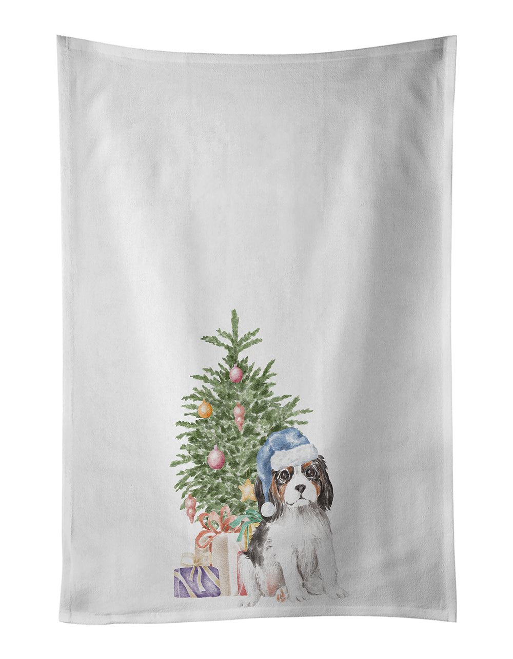 Cavalier Spaniel Tricolor Puppy Christmas Presents and Tree Kitchen Towel Set of 2
