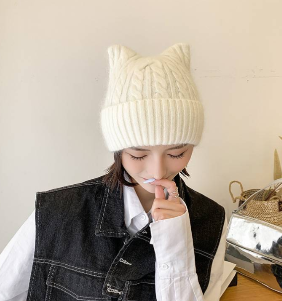 Super Cute Knitted Wool Hat with Little Ears | Embroidered Cap