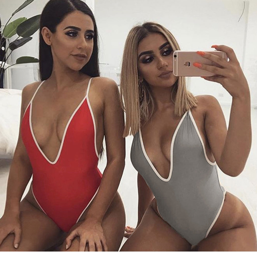 Deep V Neck Strappy Back Swimsuit