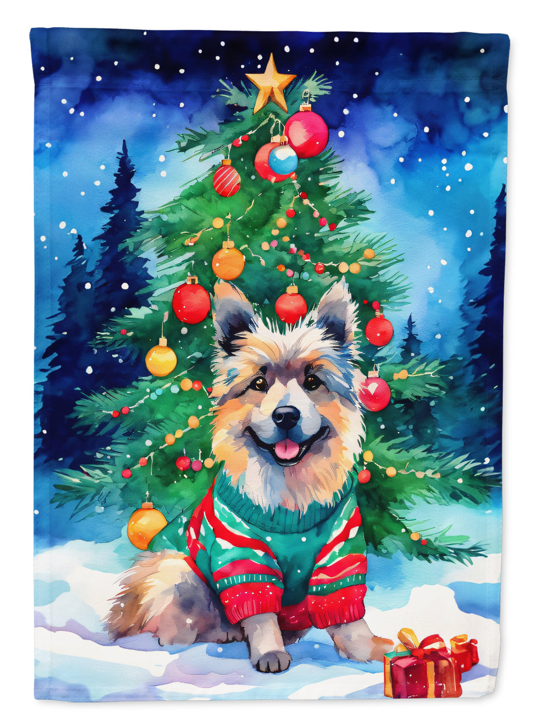 Keeshond Christmas Garden Flag